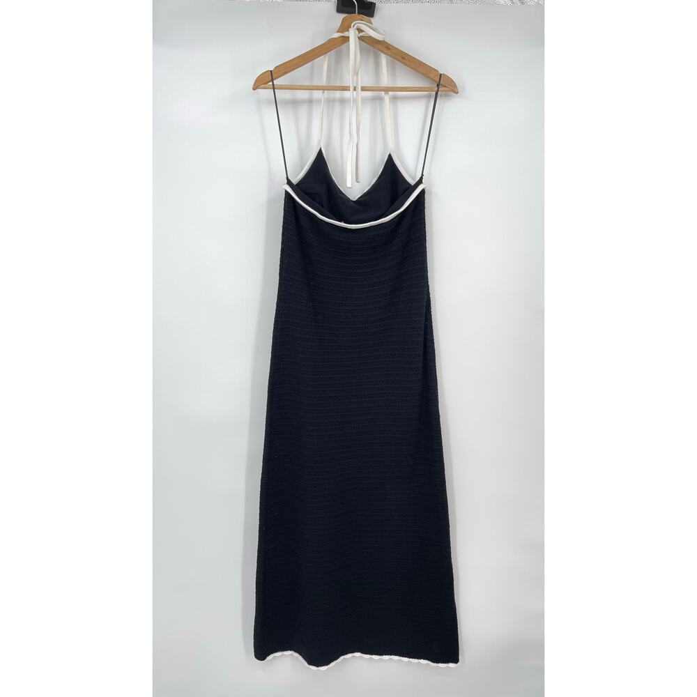 Bec + Bridge | NWT Ravyn Halter Maxi Dress in Black Crochet Knit White Trim M - Picture 4 of 16